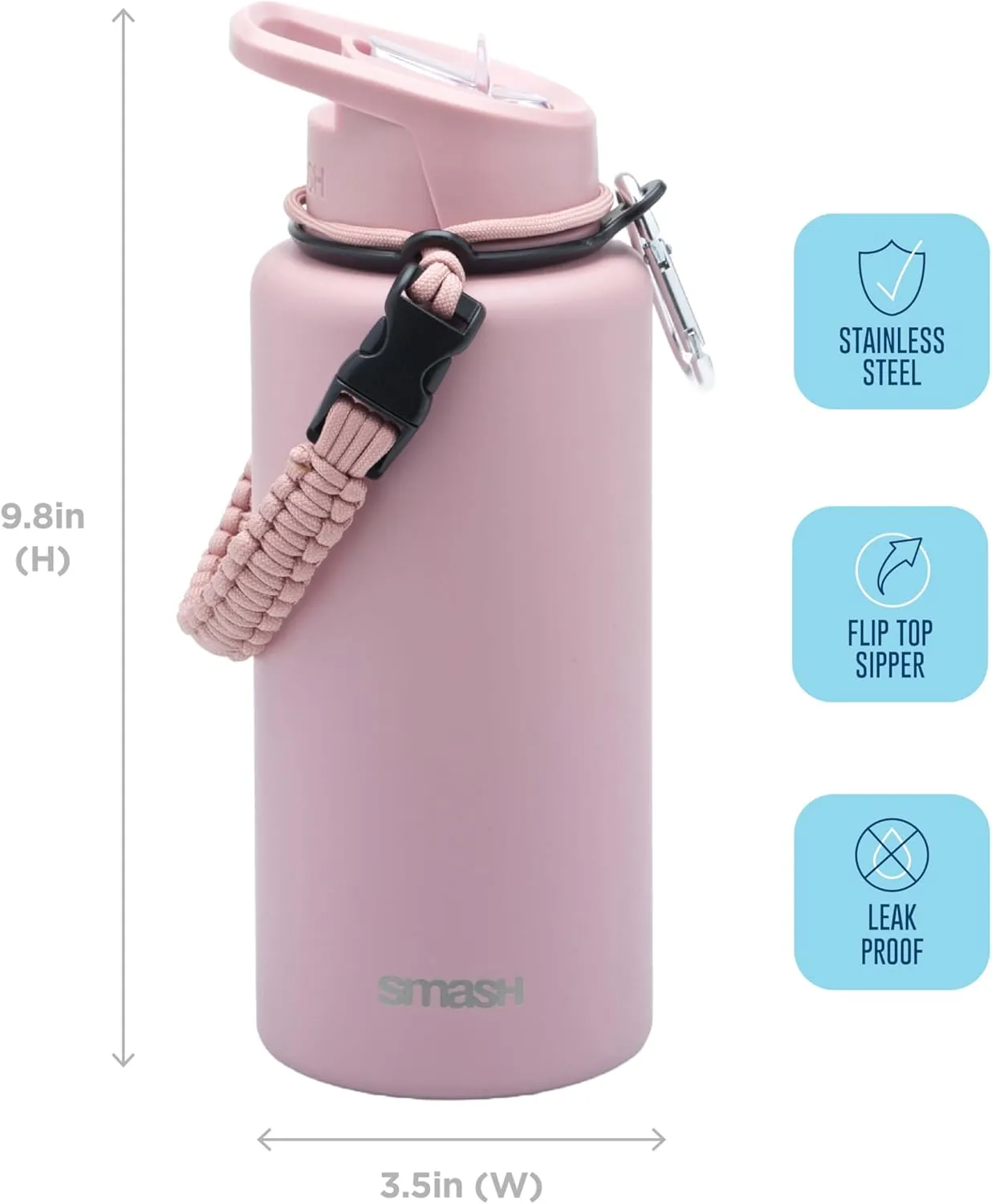 1 Liter | 34 oz Double Wall Stainless Steel Water Bottle (Pink)