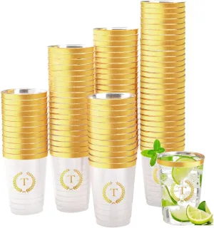 100 Pieces Monogrammed Plastic Cups Gold Foil Letter T Disposable Cups 12 oz Clear Initial Party Cups for Wedding Birthday Baby Shower Personalized Party Drinkware