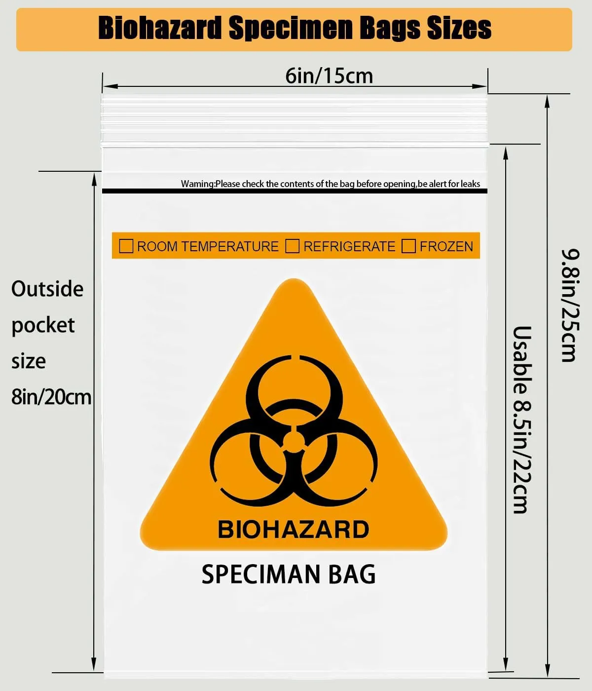 1000pcs 6x9.8in/15x25cm Biohazard Specimen Bags, Laboratory Sample Bag with Biohazard Logo Printing, Ziplock Top with Outside Pocket Paperwork Pouch
