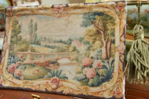 1:12 Miniature Aubusson Dollhouse Tapestry River Bridge Roses Vintage Countryside Landscape