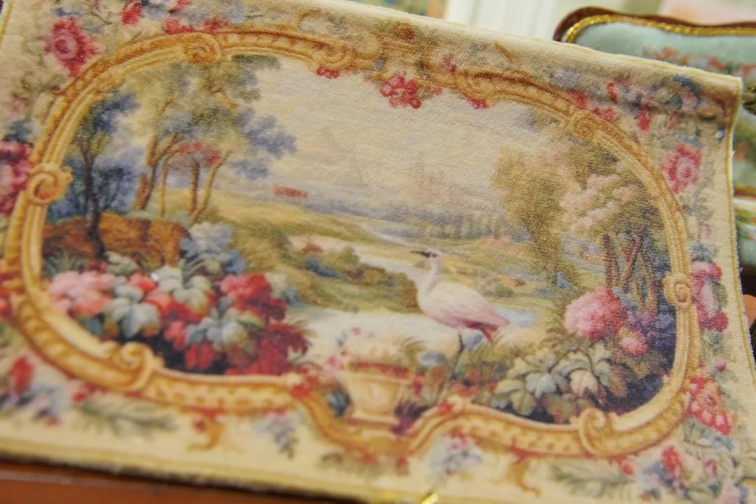 1:12 Stunning Vintage Miniature Aubusson Tapestry Bird Countryside Landview