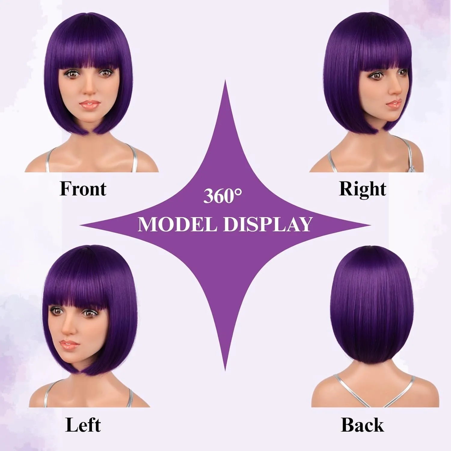 12'' Short Purple Bob Wig with Bangs for Halloween Daily Cosplay & Party Use, Heat Resistant Straight Synthetic Costume Dark Purple Wigs for Women