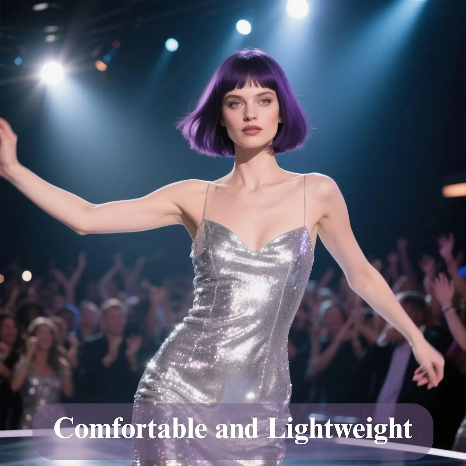 12'' Short Purple Bob Wig with Bangs for Halloween Daily Cosplay & Party Use, Heat Resistant Straight Synthetic Costume Dark Purple Wigs for Women