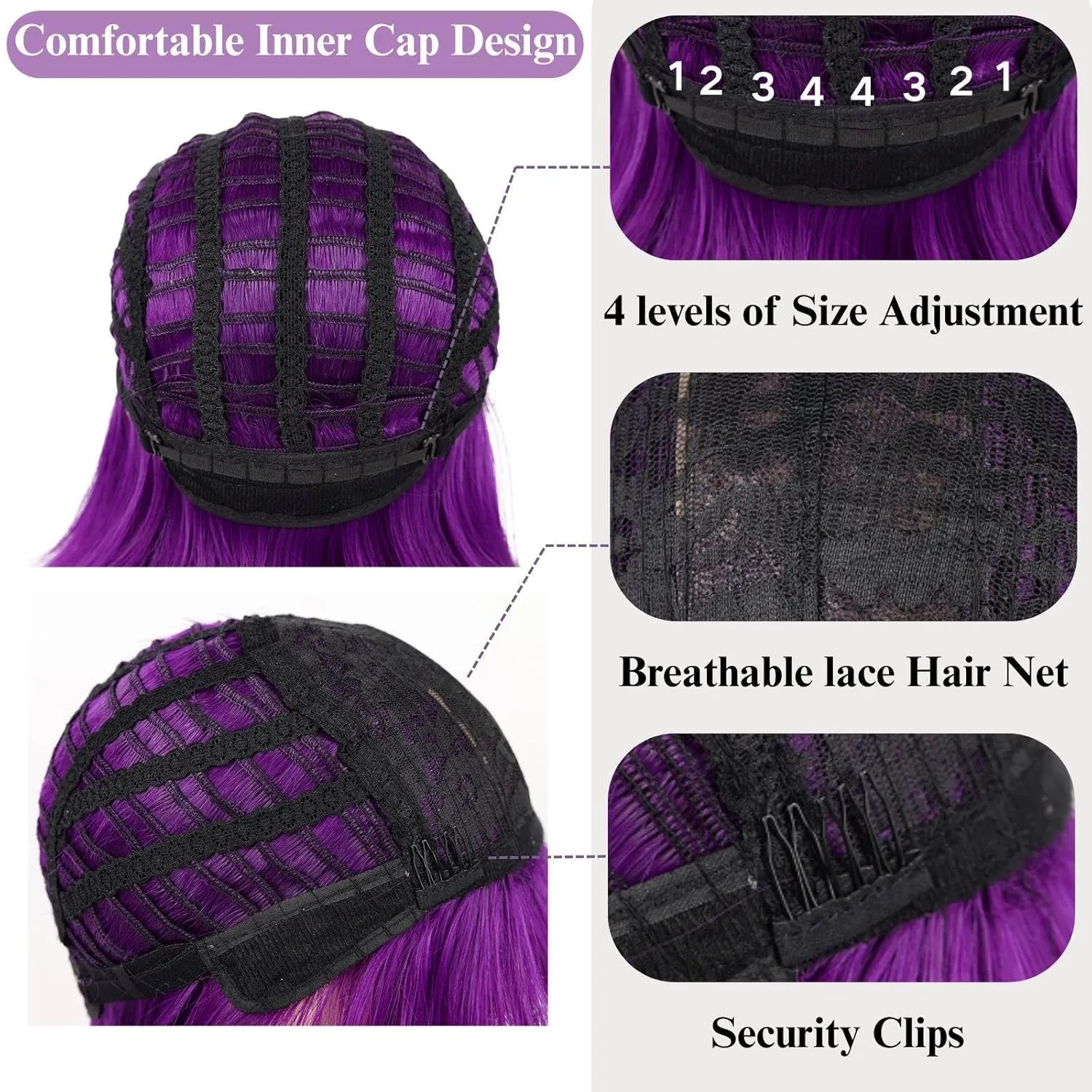 12'' Short Purple Bob Wig with Bangs for Halloween Daily Cosplay & Party Use, Heat Resistant Straight Synthetic Costume Dark Purple Wigs for Women