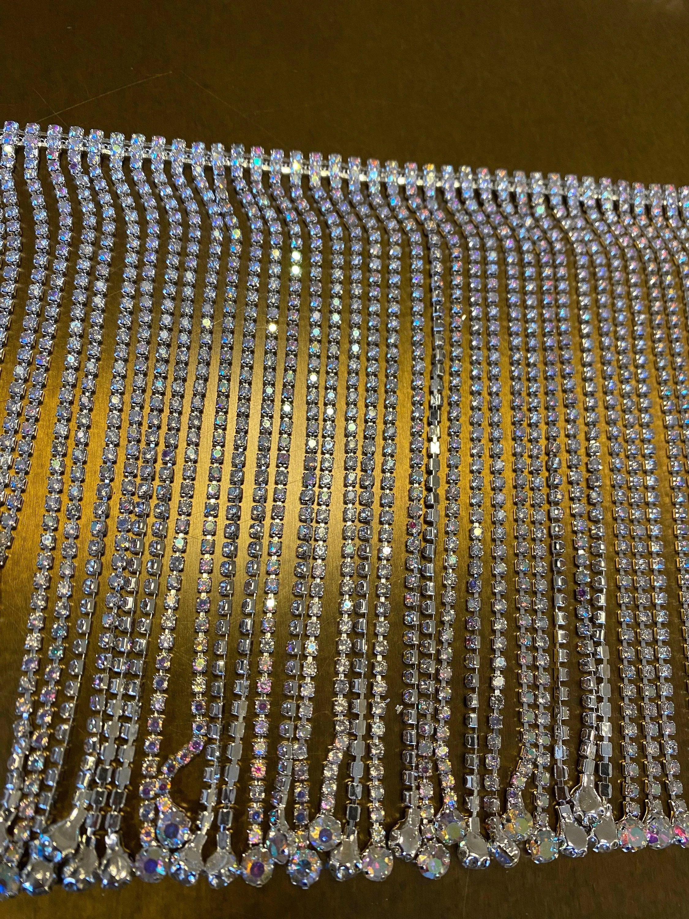 14cm Wide, Diamanté Fringe Trim, Dense Rhinestone Fringe Irridecscent Stones, Fashion Fringe, Diamanté & Ball Trim, Rhinestone, Gold, Silver