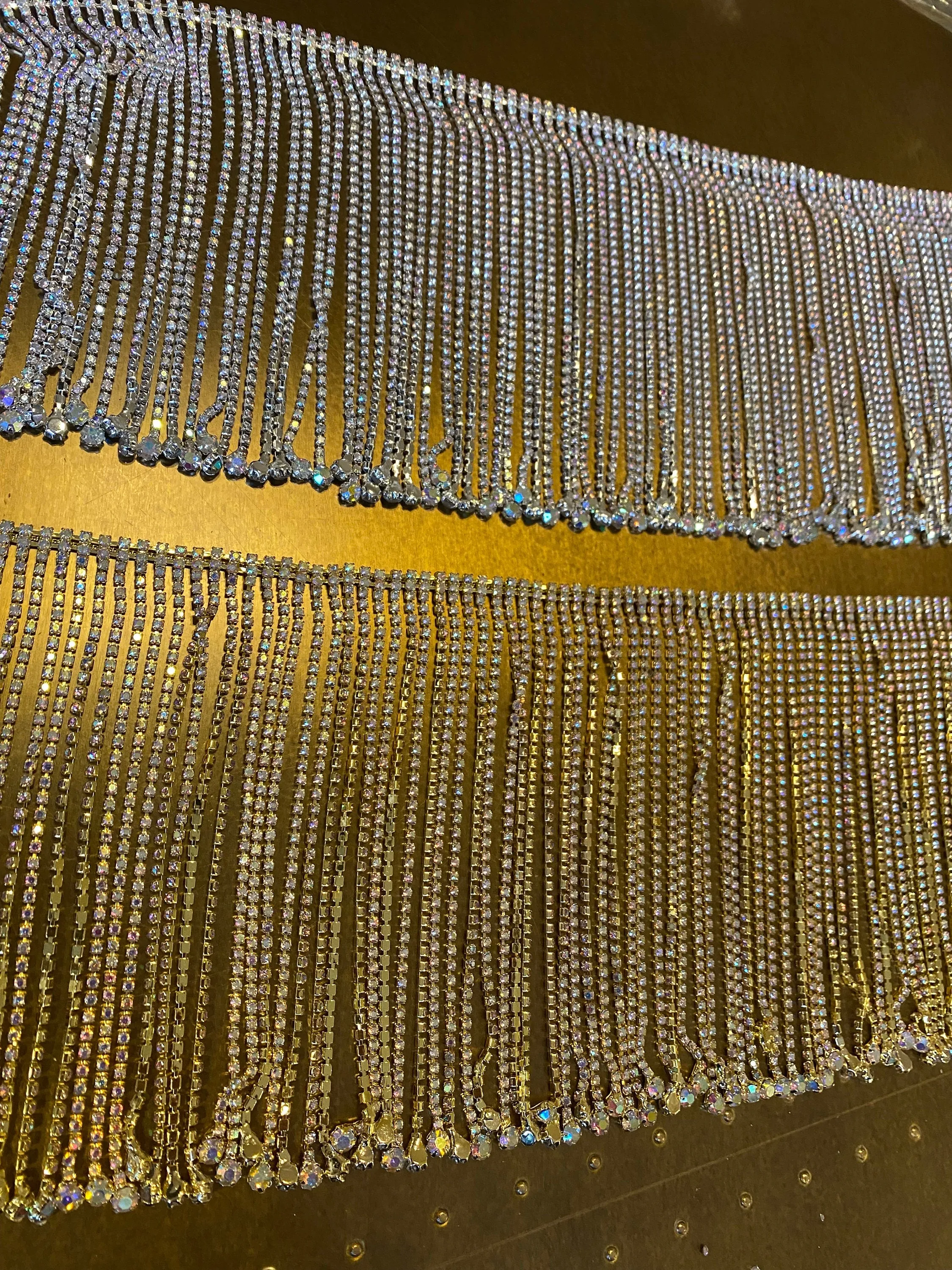 14cm Wide, Diamanté Fringe Trim, Dense Rhinestone Fringe Irridecscent Stones, Fashion Fringe, Diamanté & Ball Trim, Rhinestone, Gold, Silver