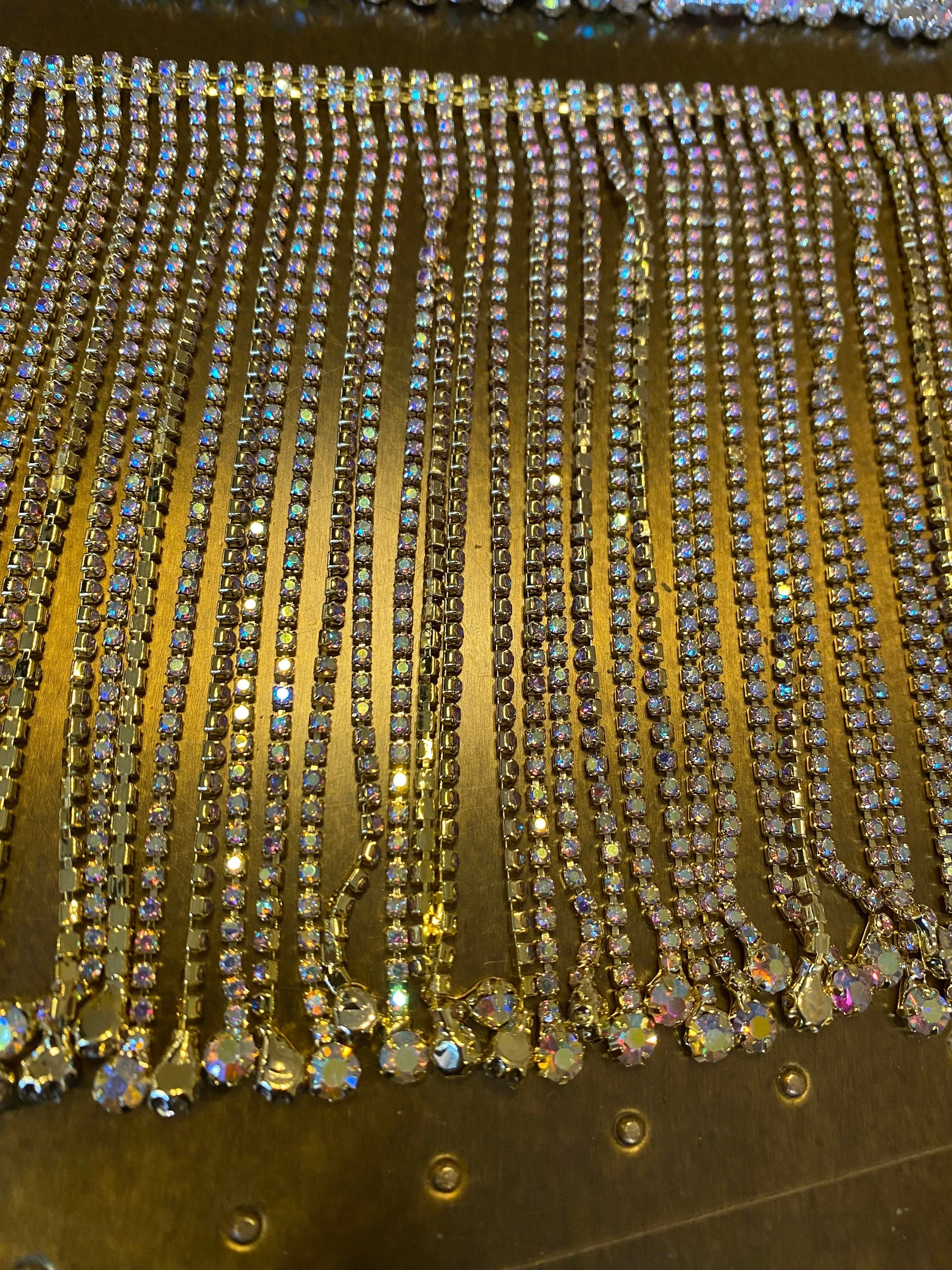 14cm Wide, Diamanté Fringe Trim, Dense Rhinestone Fringe Irridecscent Stones, Fashion Fringe, Diamanté & Ball Trim, Rhinestone, Gold, Silver