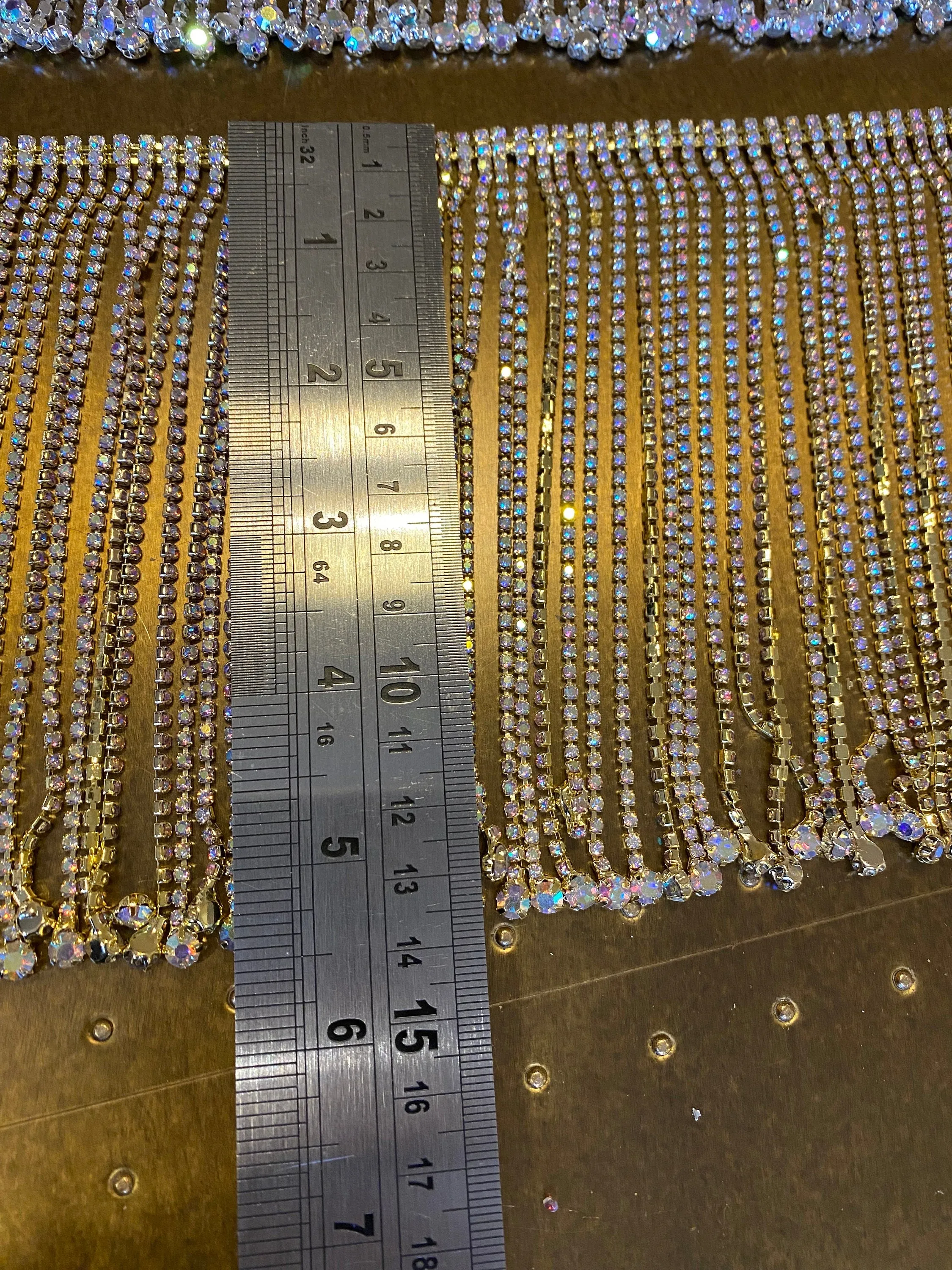 14cm Wide, Diamanté Fringe Trim, Dense Rhinestone Fringe Irridecscent Stones, Fashion Fringe, Diamanté & Ball Trim, Rhinestone, Gold, Silver