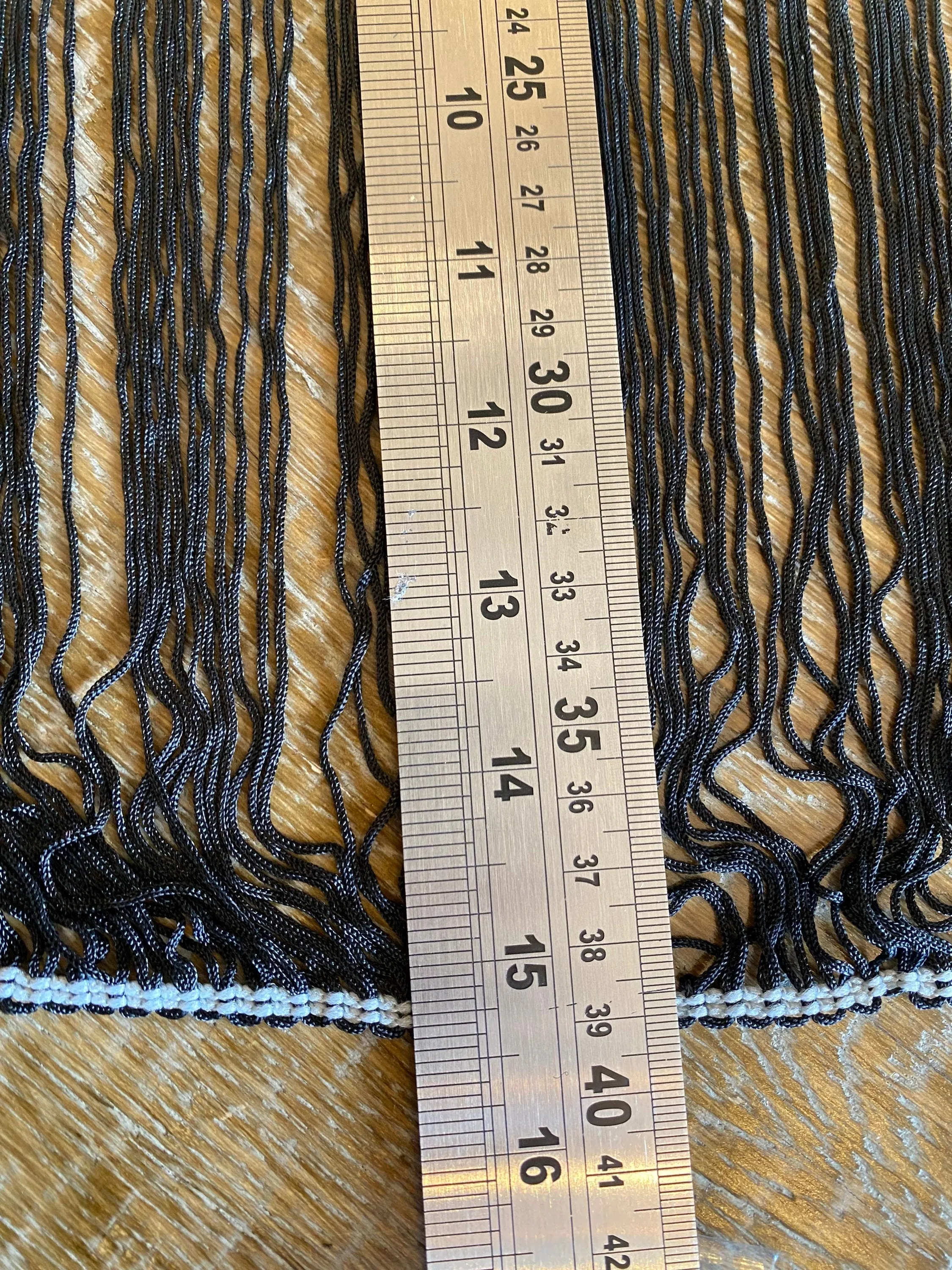 15” wide Fringe, Tie Dye Fringe, Black Ivory Tie Dye Fringe