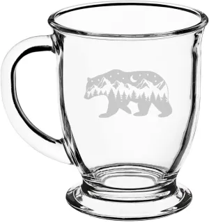 16oz Glass Coffee Mug Tea Glass Gift Bear Mountains Forest Cabin