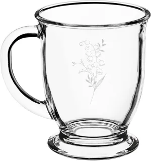 16oz Glass Coffee Mug Tea Glass Gift Birth Flowers (May - Lily of the Valley)