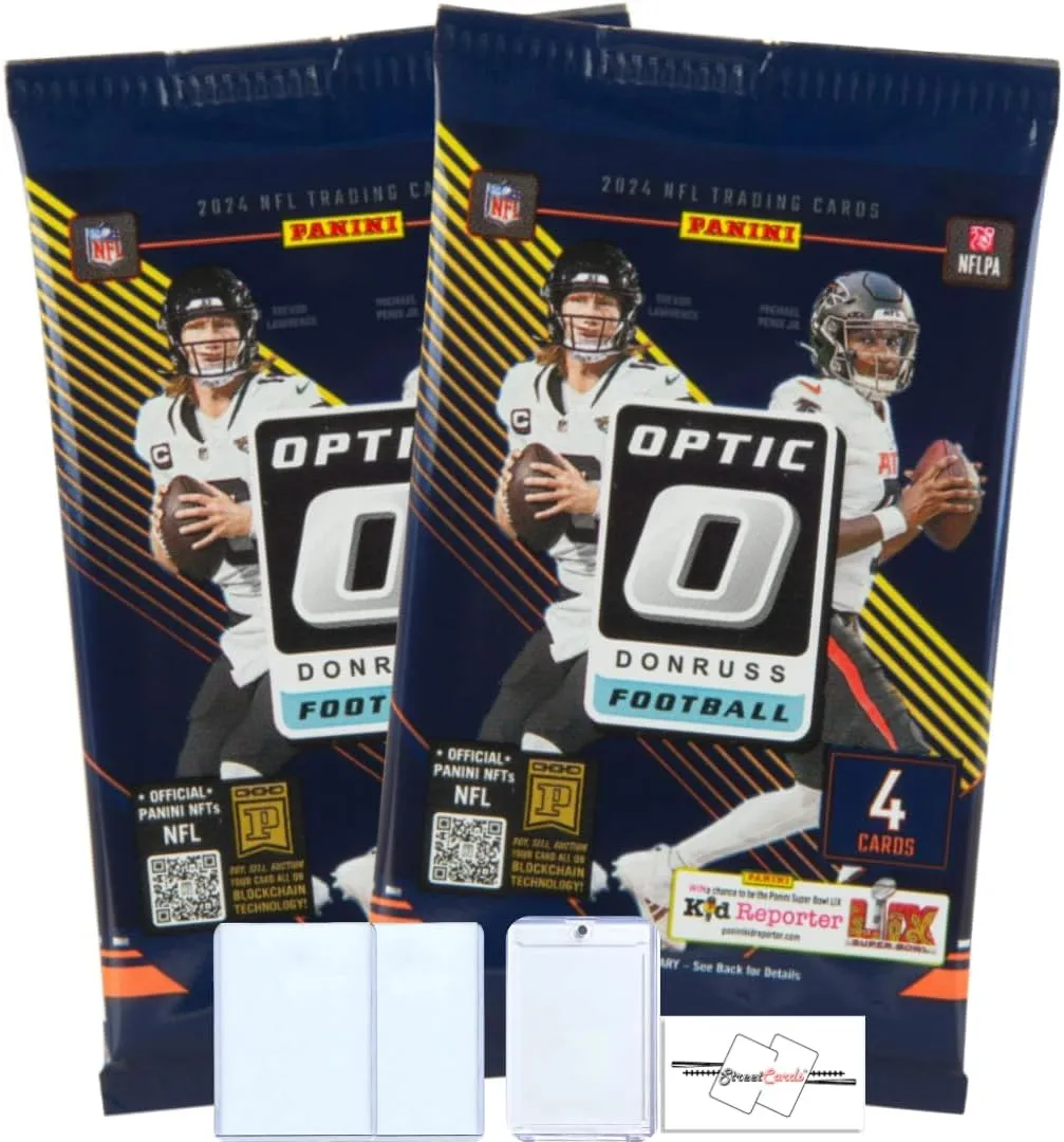 2-Pack LOT of 2024 Panini Donruss Optic Football Blaster Pack with 4 Trading Cards per Pack (8 Total Cards)   2 Toploaders   Magnetic Holder   StreetCards Magnet!