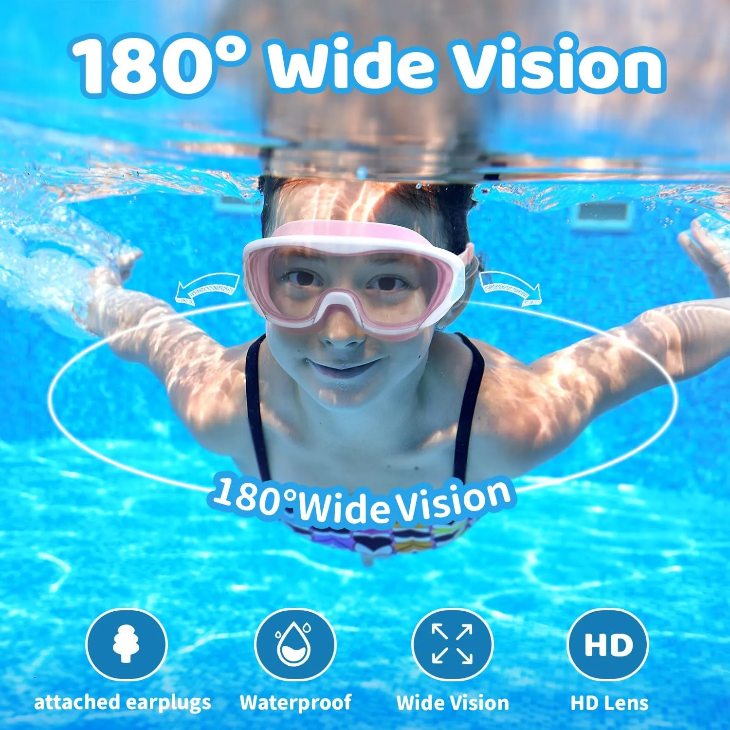 2 Packs Swim Goggles Attached Earplugs Anti-Fog UV Protection Swimming Goggles for Teens and Youths Aged 10-18