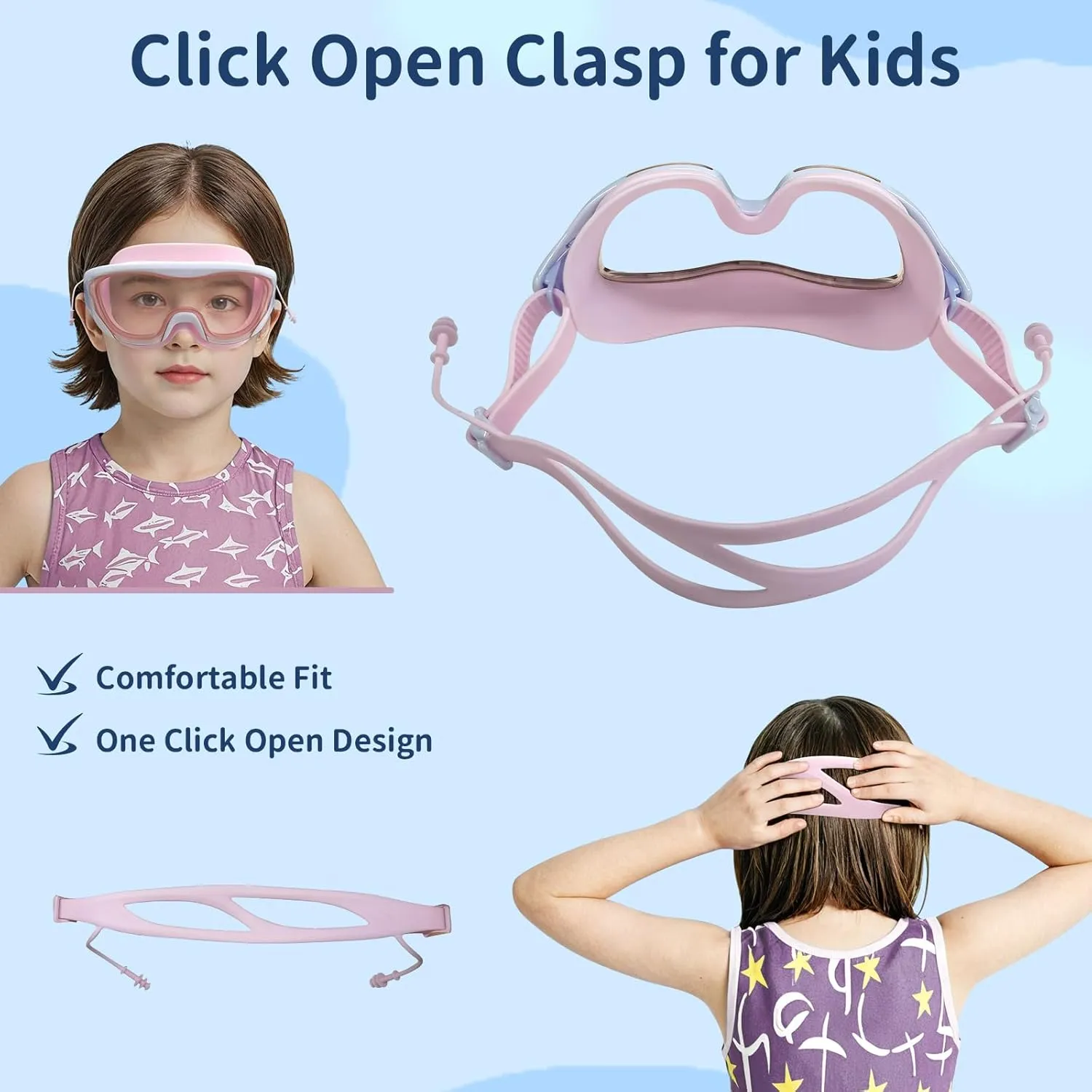 2 Packs Swim Goggles Attached Earplugs Anti-Fog UV Protection Swimming Goggles for Teens and Youths Aged 10-18