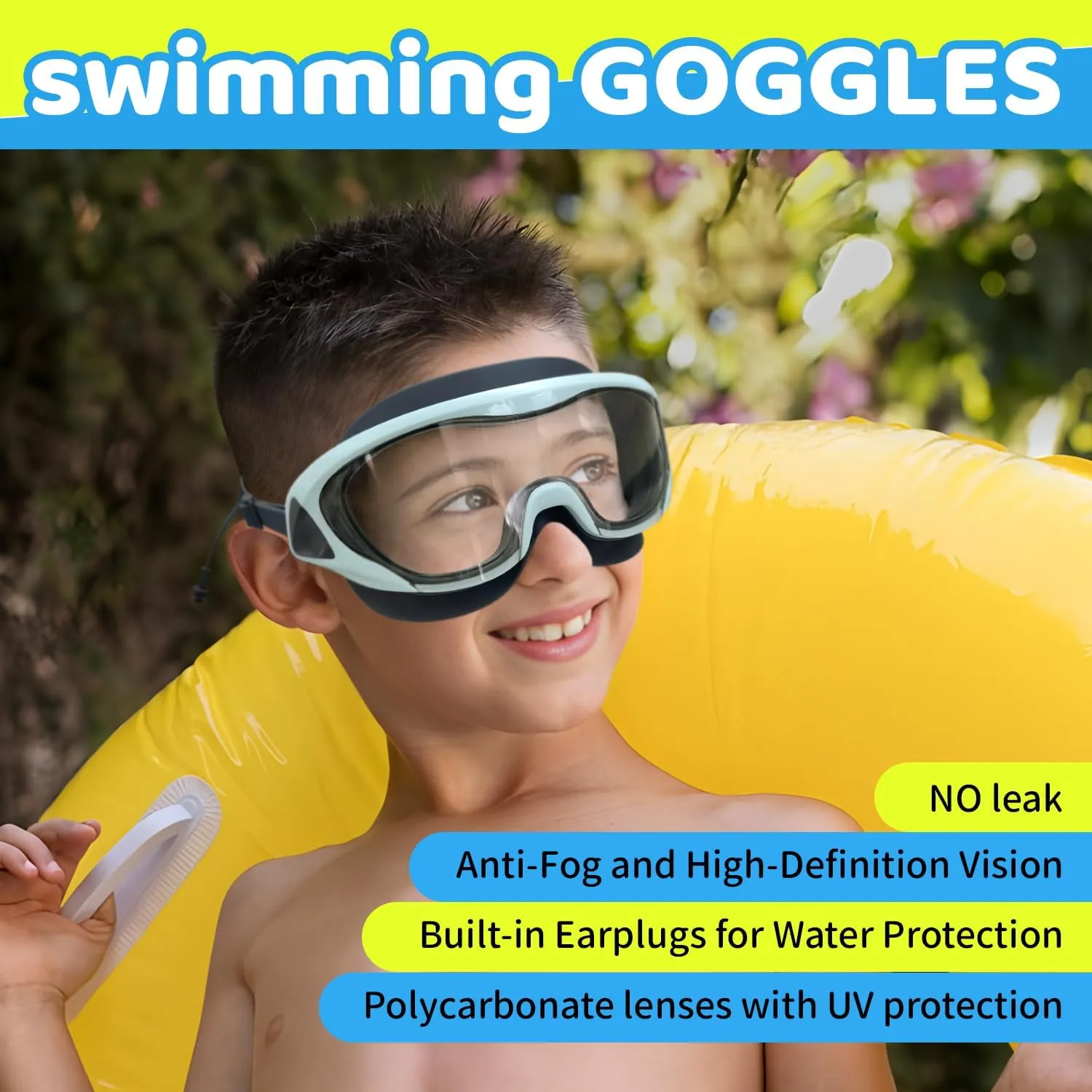 2 Packs Swim Goggles Attached Earplugs Anti-Fog UV Protection Swimming Goggles for Teens and Youths Aged 10-18
