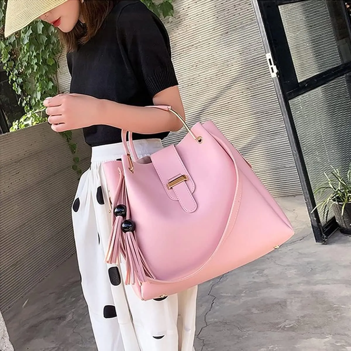 2-PC Purses and Handbags for Women Shoulder Tote Bags Top-handle Bags Satchel with Tassle