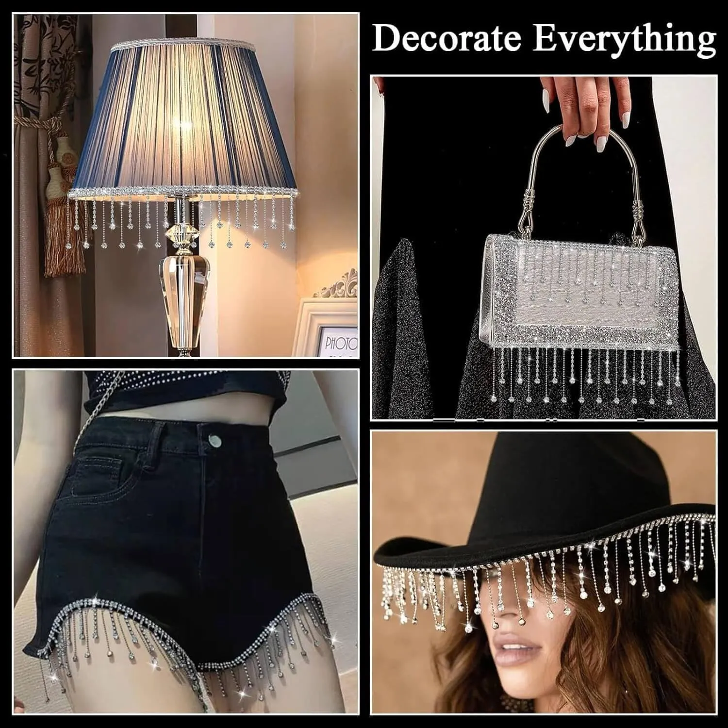 2 Yard Rhinestone Trim Fringe with B7000 Glue, Irregular Rhinestone Fringe Belt Rhinestone Tassel, Sparkle Diamond Fringe Rhinestone Ribbon Tassel Chain for DIY Clothing Wedding Decoration