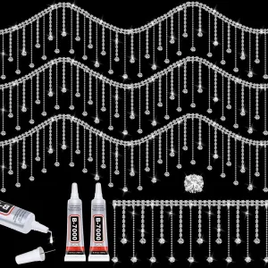 2 Yard Rhinestone Trim Fringe with B7000 Glue, Irregular Rhinestone Fringe Belt Rhinestone Tassel, Sparkle Diamond Fringe Rhinestone Ribbon Tassel Chain for DIY Clothing Wedding Decoration