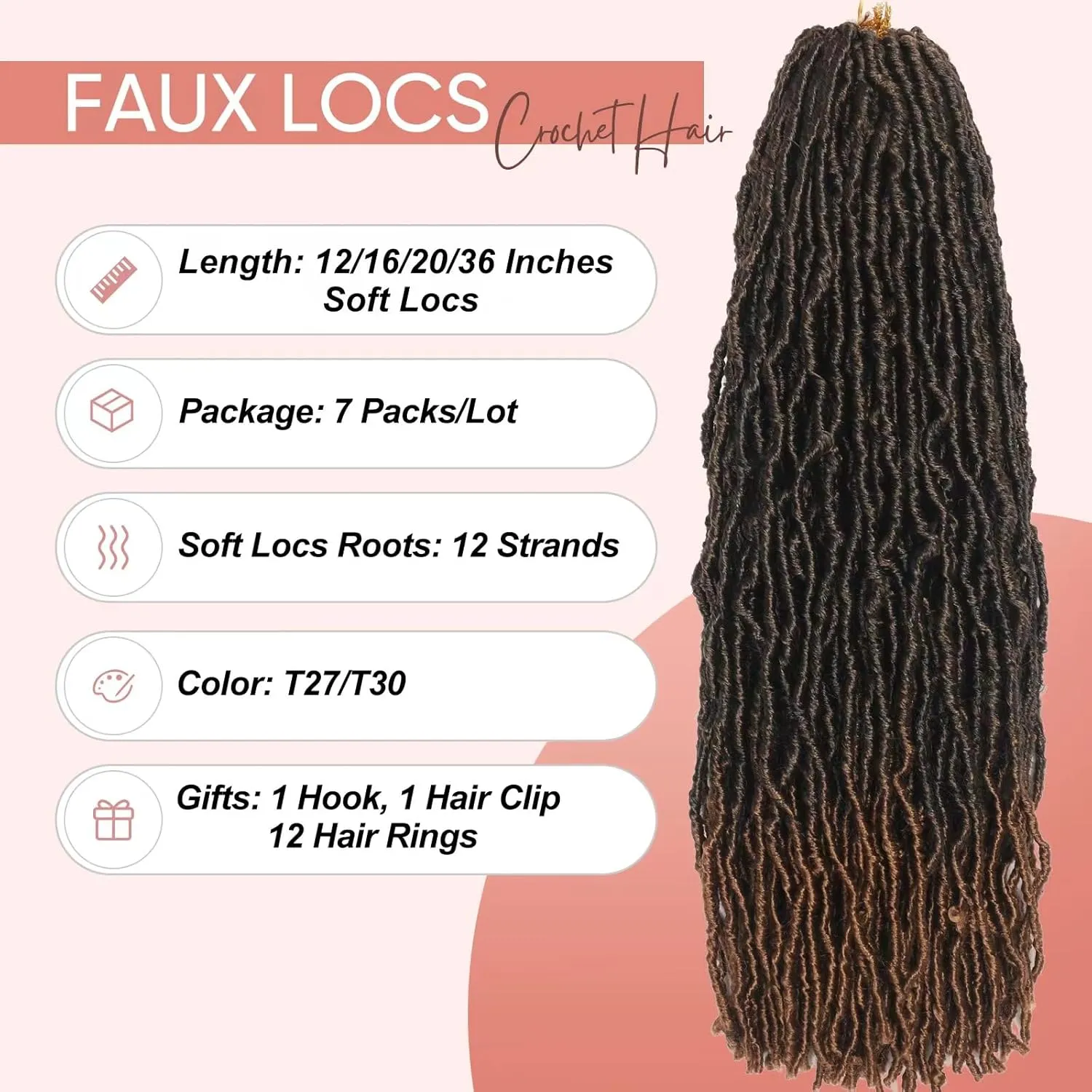 20 Inch Faux Locs Crochet Hair 7 Packs Soft Locs Crochet Braids Hair Pre Looped Goddess Locs Dreadlocs Hair Ombre Brown Hair Extensions For Women