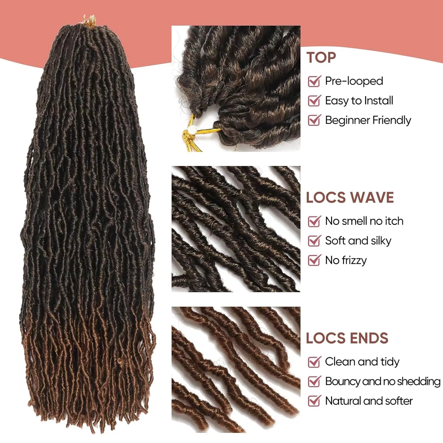 20 Inch Faux Locs Crochet Hair 7 Packs Soft Locs Crochet Braids Hair Pre Looped Goddess Locs Dreadlocs Hair Ombre Brown Hair Extensions For Women