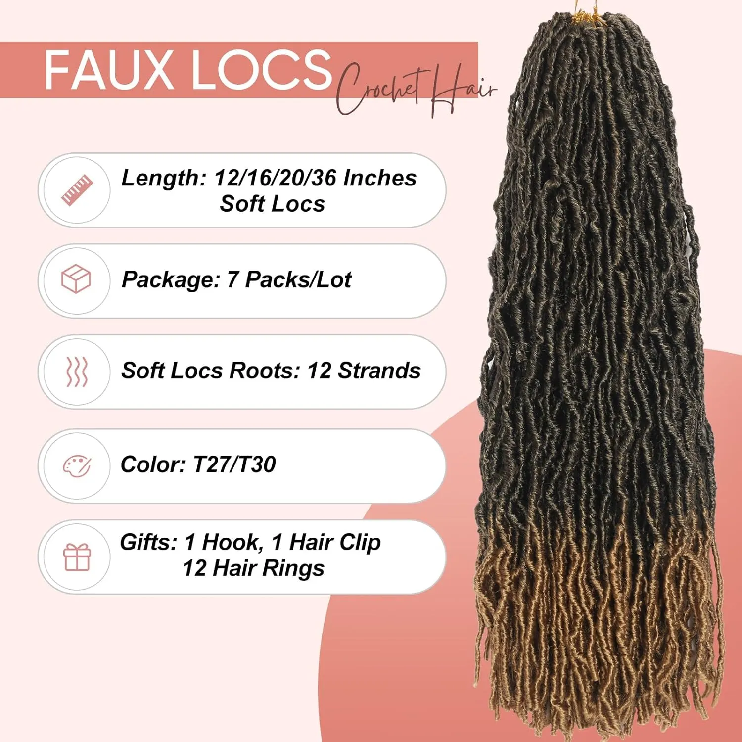20 Inch Soft Locs Crochet Hair T27 Faux Locs Crochet Hair Braids Locs Pre Looped Crochet Goddess Locs Hair Extensions 7 Packs