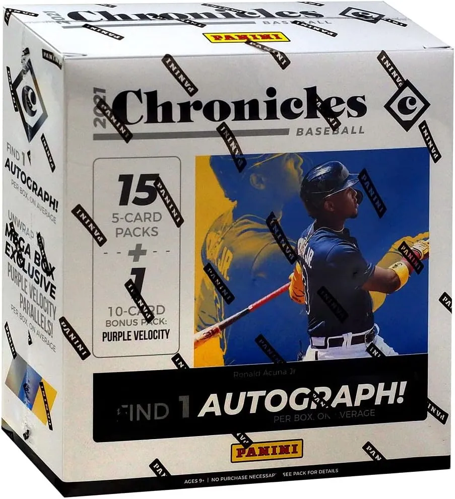 2021 Panini Chronicles Baseball Mega Box - 15 Packs Factory sealed (Exclusive Purple Velocity Parallels)