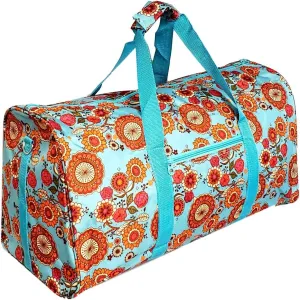21 in Print Duffle, Overnight, Carry on Bag with Outside Pocket and Shoulder Strap (Blank - Blue Wildflower)