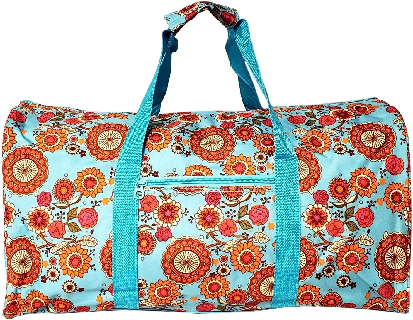 21 in Print Duffle, Overnight, Carry on Bag with Outside Pocket and Shoulder Strap (Blank - Blue Wildflower)