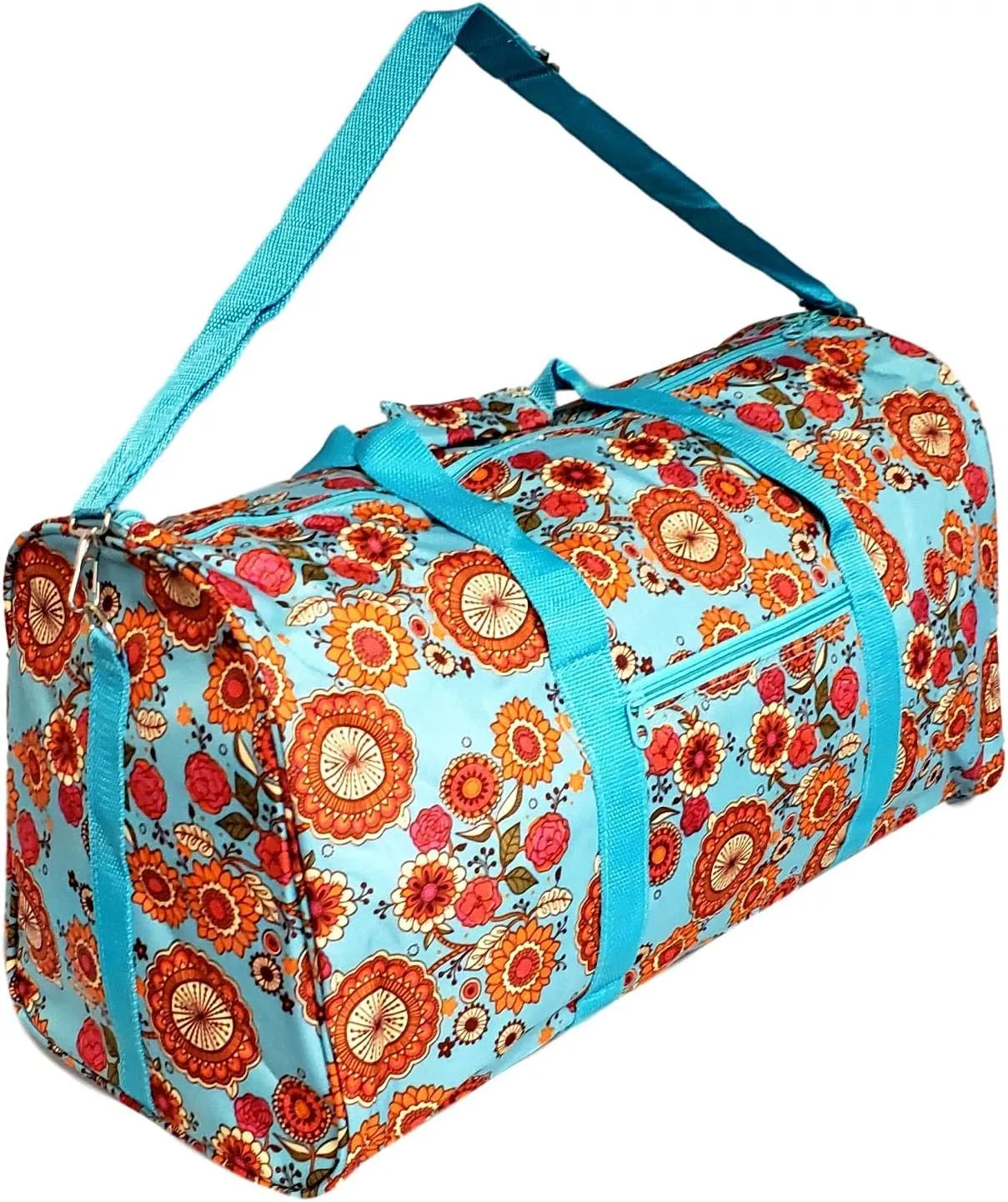 21 in Print Duffle, Overnight, Carry on Bag with Outside Pocket and Shoulder Strap (Blank - Blue Wildflower)