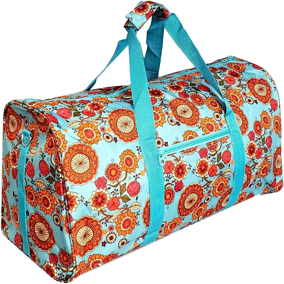 21 in Print Duffle, Overnight, Carry on Bag with Outside Pocket and Shoulder Strap (Blank - Blue Wildflower)