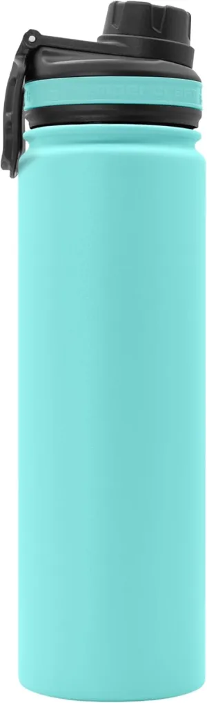 22 oz Vacuum Insulated Sport Bottle | Custom Laser Engraved Options | Stainless Steel, Double-Walled, Wide Mouth (Aqua - Blank)