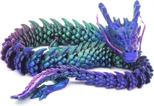 24 inch 3D Printed Dragon,3D Printed Flexible Articulated Dragon, Reinforcement of Unbreakable 3D Dragon,Dragon Fidget Toys for Autism/ADHD,Home Office Decor Executive Desk Toy (Purple)