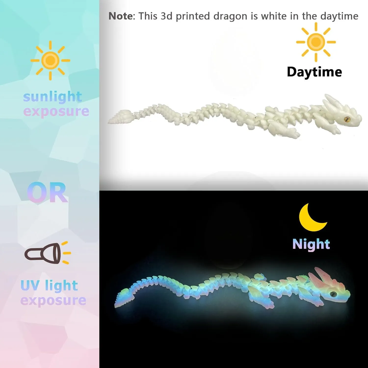24in Large 3D Printed Dragon with Eyes, Articulated Fidget 3D Printed Animals, Stress Relief 3D Printed Toy for Anxiety & ADHD, Unique Home Office Décor