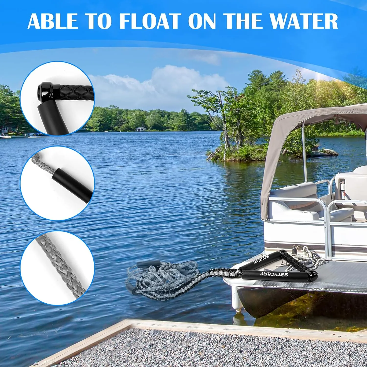 25ft Wakesurf Rope and Handle, Floating Wake Surf, 6 Section Removeable Surf Tow