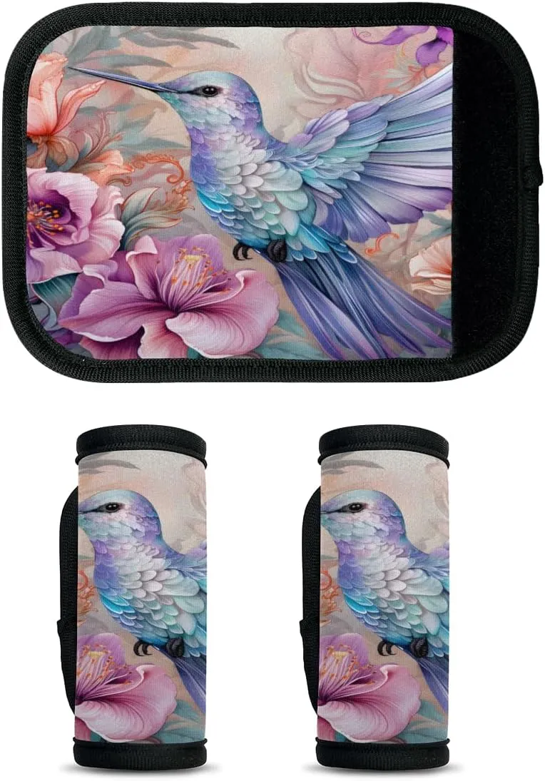 2Pcs Luggage Handle Wrap for Suitcase, Flower Hummingbird Luggage Identifiers Travel Bag Wraps Suitcase Handle Protection Sleeve Cover