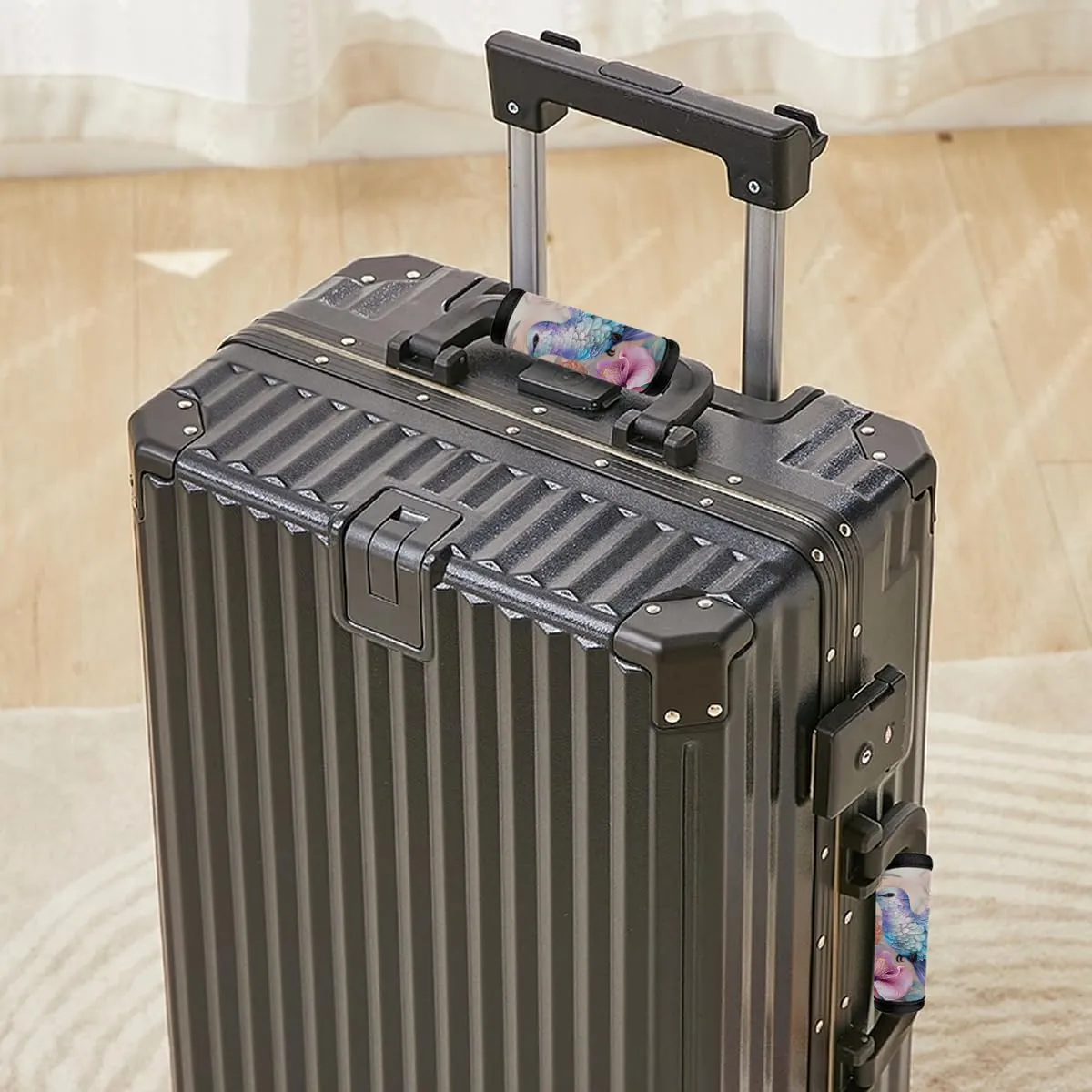 2Pcs Luggage Handle Wrap for Suitcase, Flower Hummingbird Luggage Identifiers Travel Bag Wraps Suitcase Handle Protection Sleeve Cover