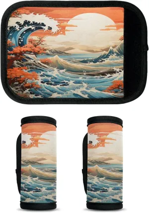 2Pcs Luggage Handle Wrap for Suitcase, Japan Kanagawa Ocean Fuji Mountain Luggage Identifiers Travel Bag Wraps Suitcase Handle Protection Sleeve Cover