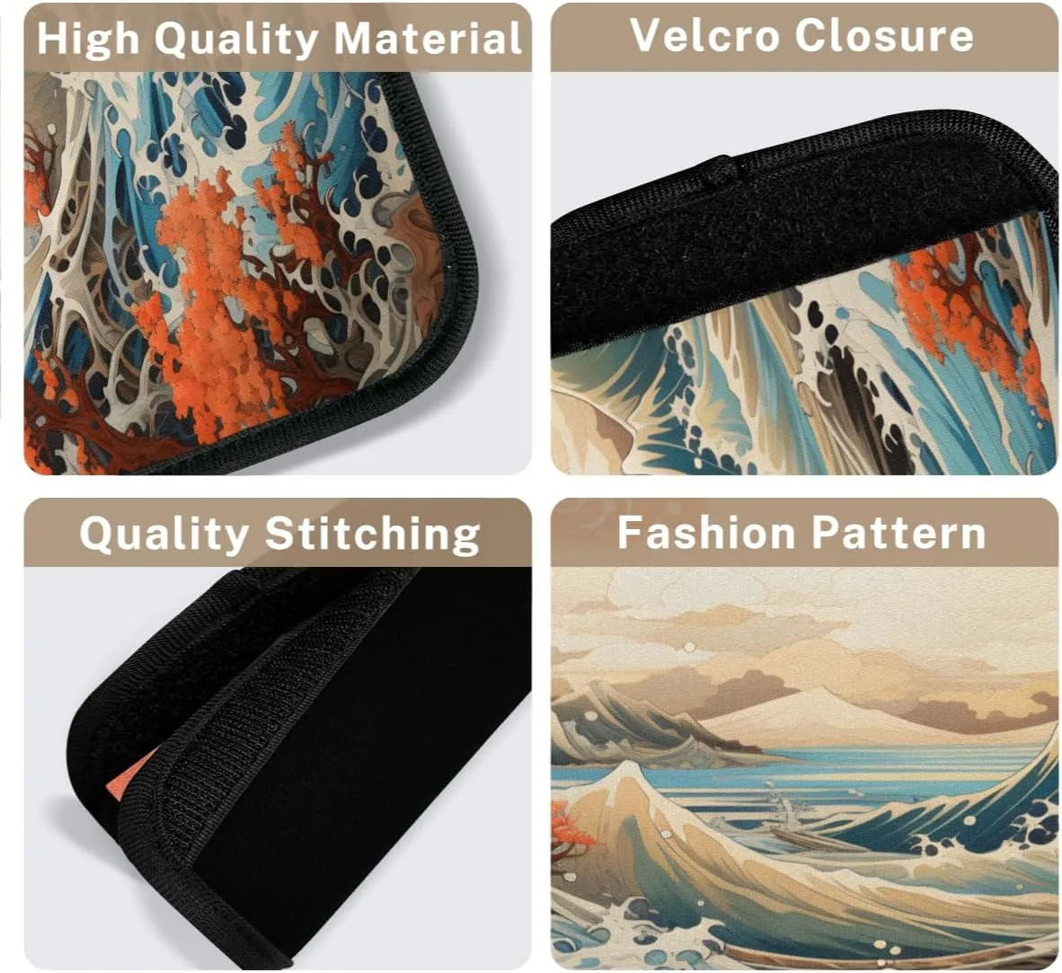 2Pcs Luggage Handle Wrap for Suitcase, Japan Kanagawa Ocean Fuji Mountain Luggage Identifiers Travel Bag Wraps Suitcase Handle Protection Sleeve Cover