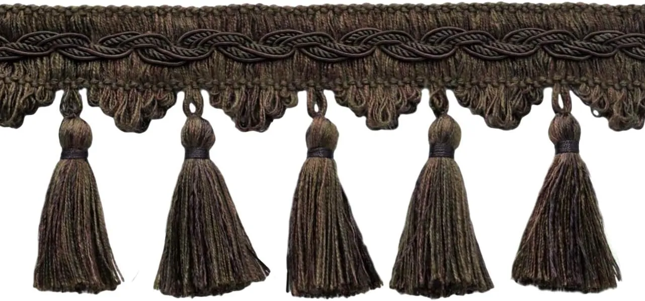 3 1/2" (8.5cm) Veranda Collection Elegant Scalloped Tassel Fringe Trim (Style# VTF035) Umber Brown Multicolor #VNT27 (Dark Brown) 5 Yard Value Pack (4.5m/15 ft)