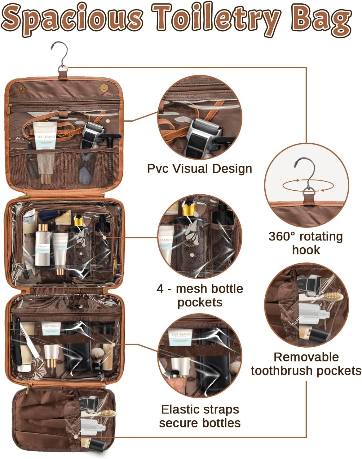 3-in-1 Extra Large Personalized Toiletry Bag For Men, Custom Engraved Leather Travel Organizer Bag, Engraved Name Waterproof Dopp Kit & Gifts for Him Husband Father (Father's Day, Christmas)