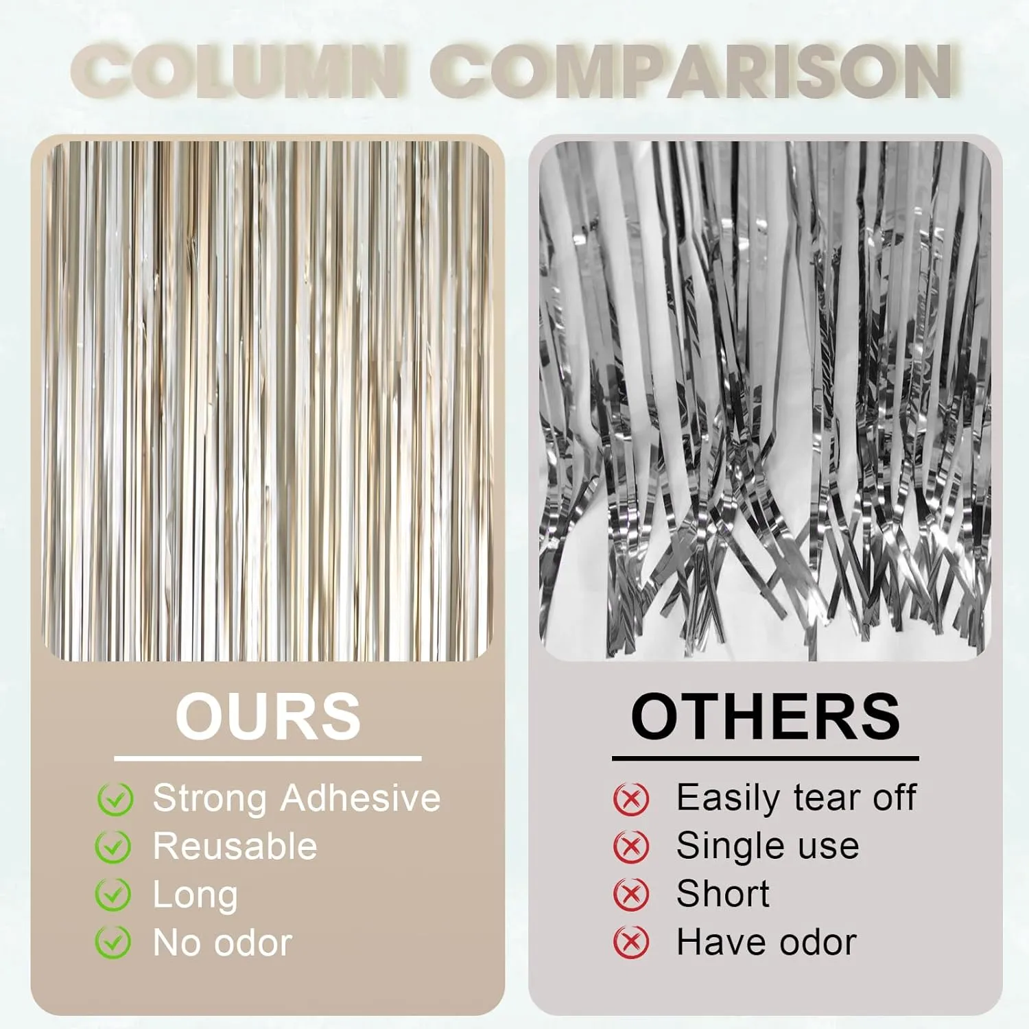 3 Pack 3.3 x 8.2 ft Matte Champagne Foil Fringe Backdrop Curtains, Tinsel Streamers Party Decorations, Fringe Backdrop, Door Shimmer for Graduation, New Years Eve, Birthday Party