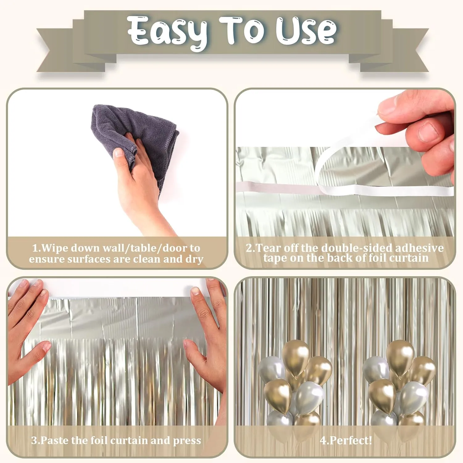 3 Pack 3.3 x 8.2 ft Matte Champagne Foil Fringe Backdrop Curtains, Tinsel Streamers Party Decorations, Fringe Backdrop, Door Shimmer for Graduation, New Years Eve, Birthday Party