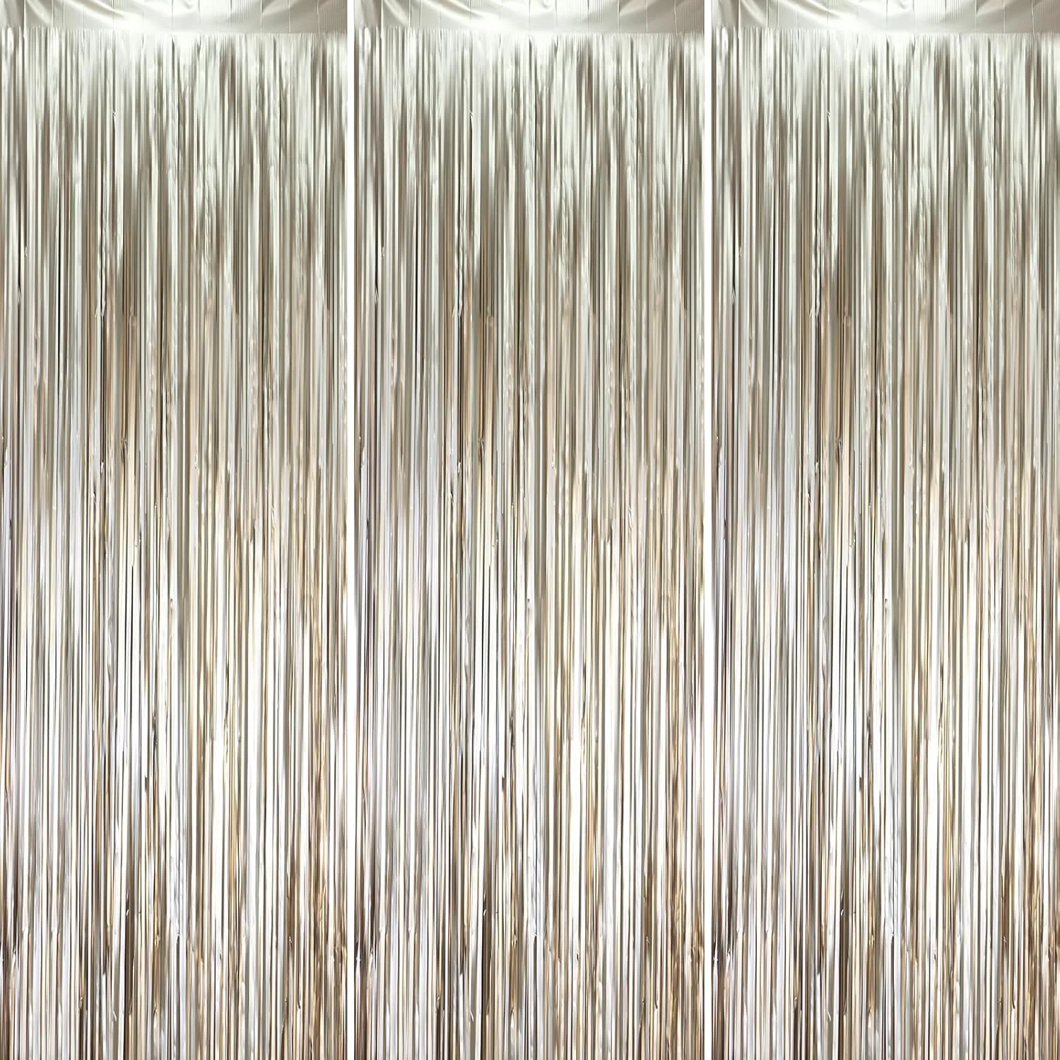 3 Pack 3.3 x 8.2 ft Matte Champagne Foil Fringe Backdrop Curtains, Tinsel Streamers Party Decorations, Fringe Backdrop, Door Shimmer for Graduation, New Years Eve, Birthday Party