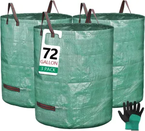 3 Pack 72 Gallon Reusable Yard Waste Bags Heavy Duty Lawn and Leaf Bags Yard Waste Container Garden Grass Bags