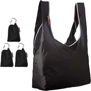 3 Pack Super Strong Ripstop Nylon Foldable Reusable Bag Grocery Shopping Tote Bag with Built-in Pouch