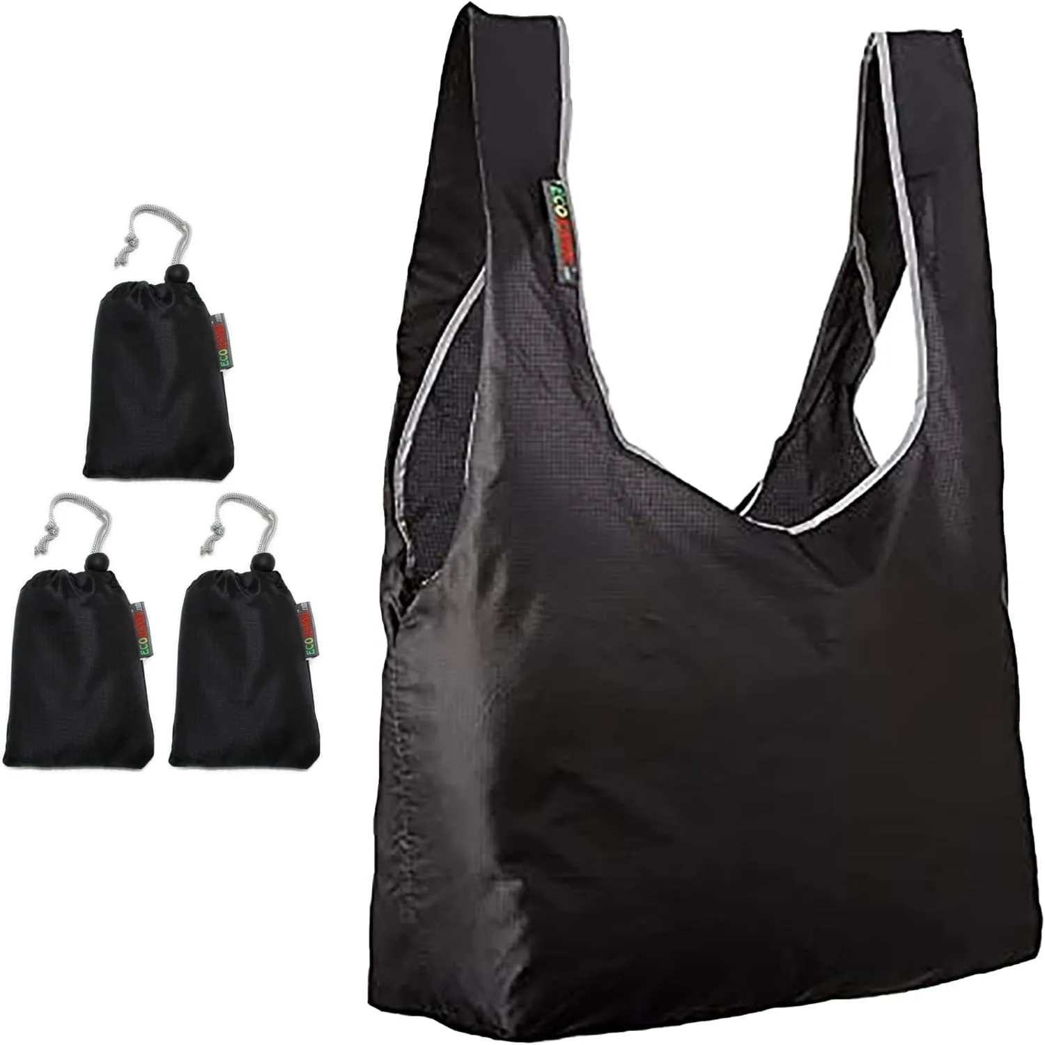 3 Pack Super Strong Ripstop Nylon Foldable Reusable Bag Grocery Shopping Tote Bag with Built-in Pouch
