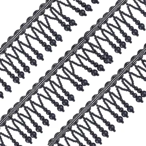 3 Yards Pearl Beads Tassel Lace Ribbon, Polyester Ribbons Tassel Trim Applique Fringe with Hanging Pearl Beads for Sewing Wedding Bridal Dress Decor, Black