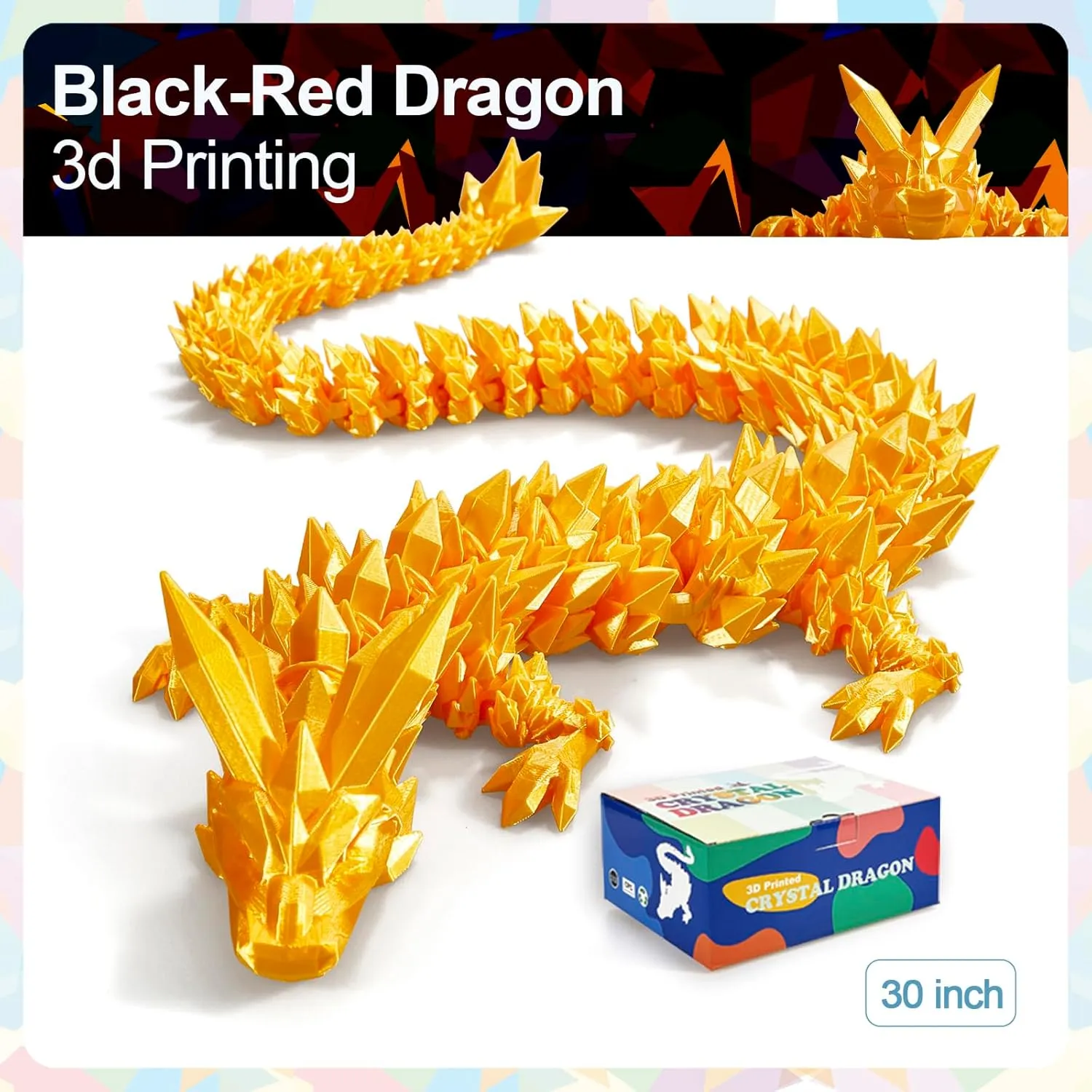 30 in 3D Printed Dragon, 30inch Dragon，3D Dragon Toy,Large Dragon Present,Ariculated Crystal Dragon(Gold