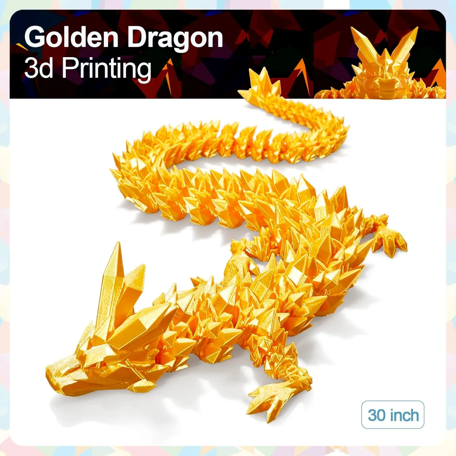 30 in 3D Printed Dragon, 30inch Dragon，3D Dragon Toy,Large Dragon Present,Ariculated Crystal Dragon(Gold