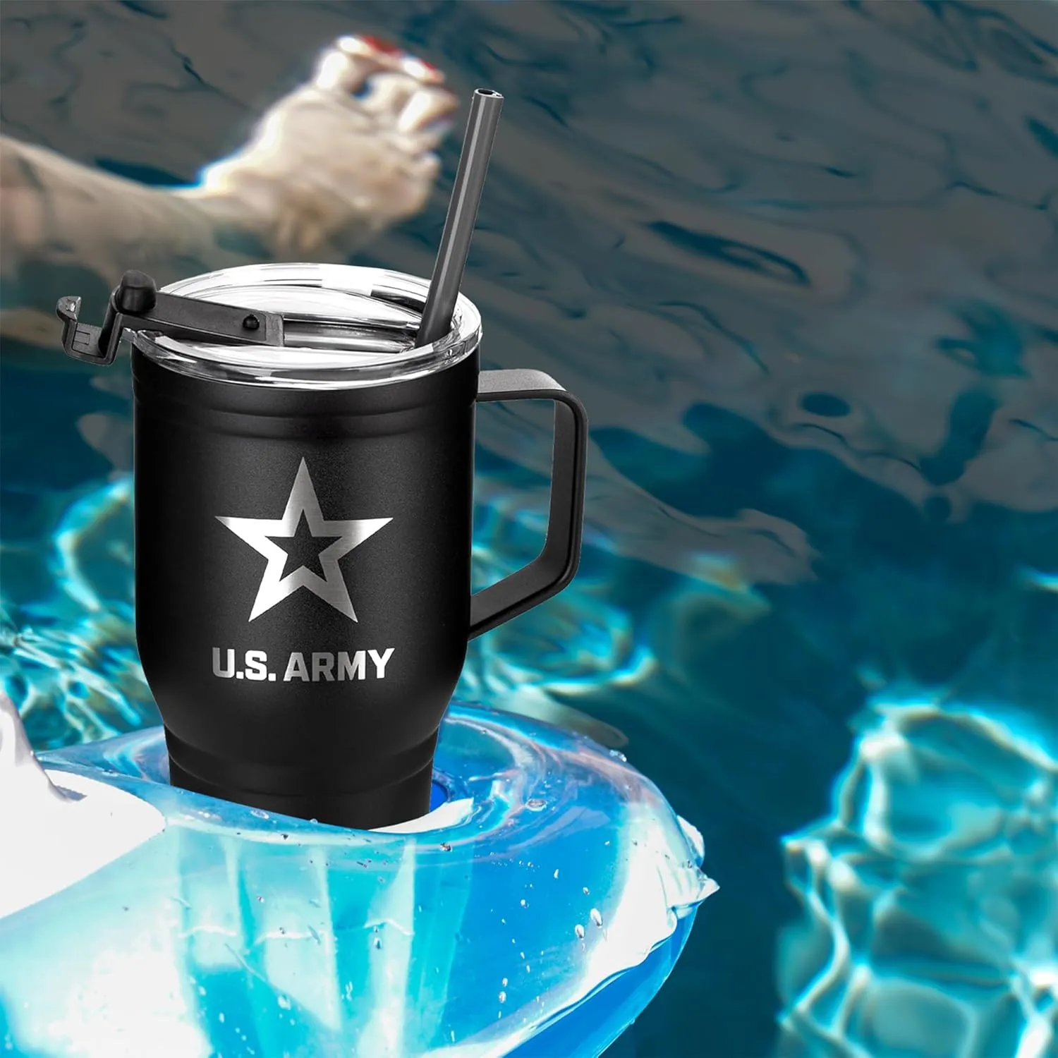 30 Oz US ARMY Black Double Wall Vacuum Insulated Stainless Steel Army Tumbler with Handle | Travel Mug with Leakproof Lid | Army 30oz Tumbler w/Handle
